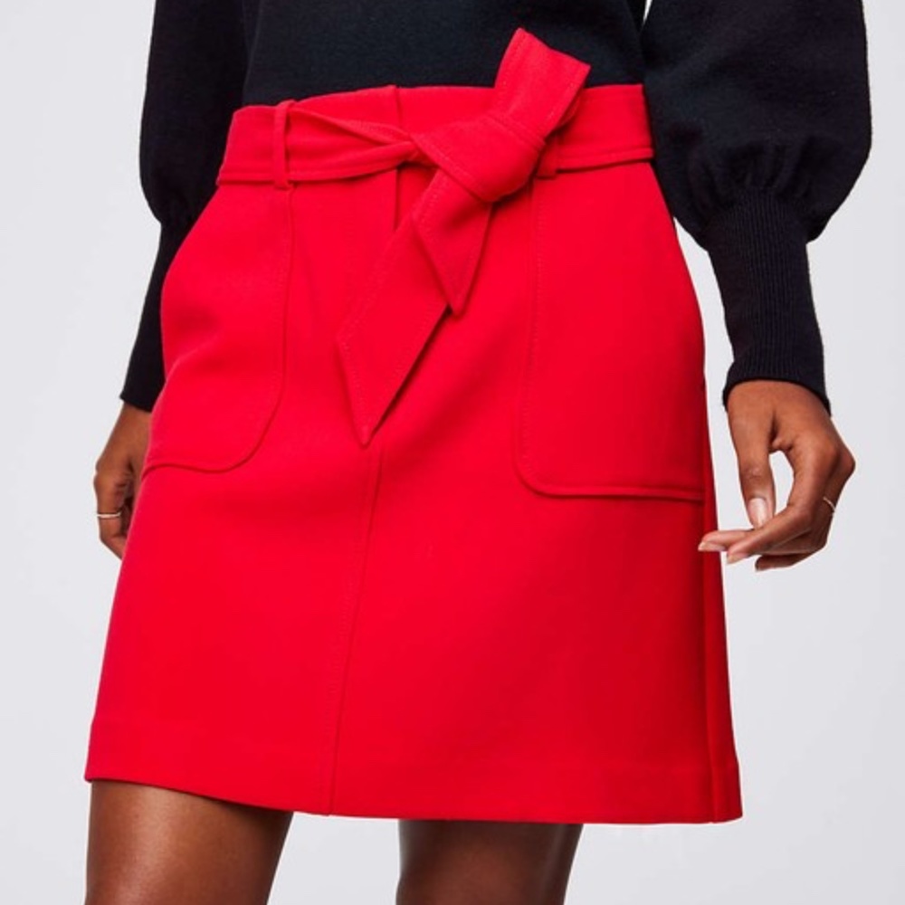 LOFT Crimson Red Tie Waist Pocket Skirt